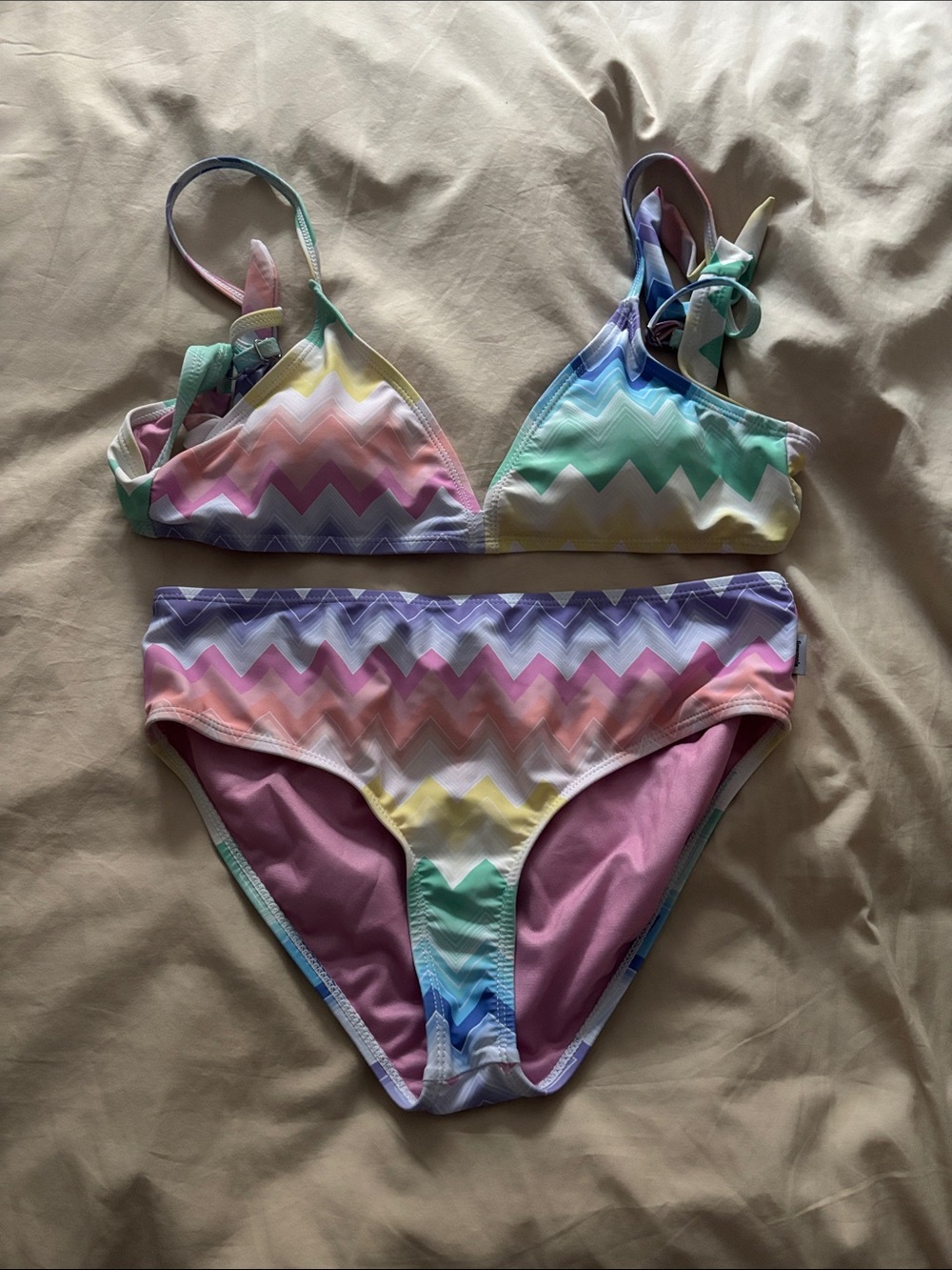 Limeapple Girls Pastel Rainbow Zigzag Bikini - Pink, Purple, Blue, Green, Yellow